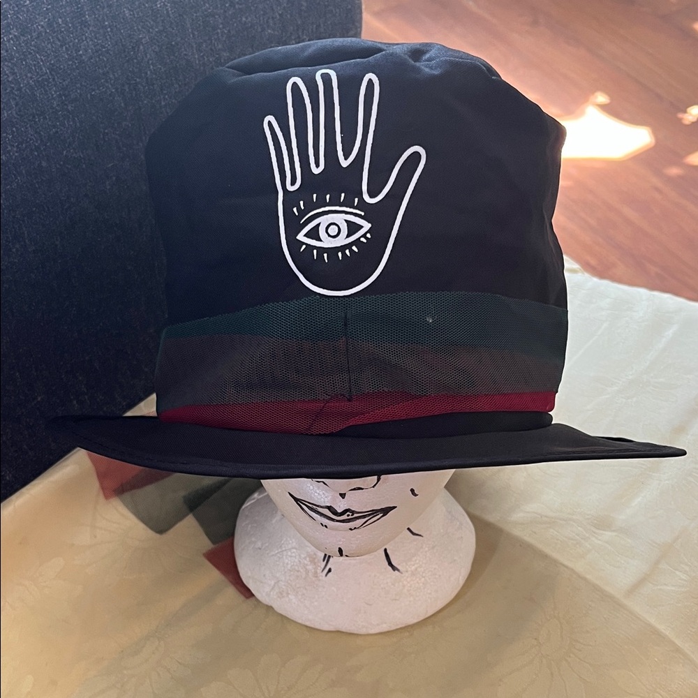 Hand Crafted Black Hat with Eye and Hand Embroidery